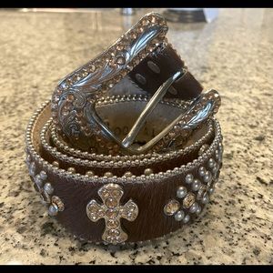 BB Simon Brown Hair-On Hide Belt Size Medium